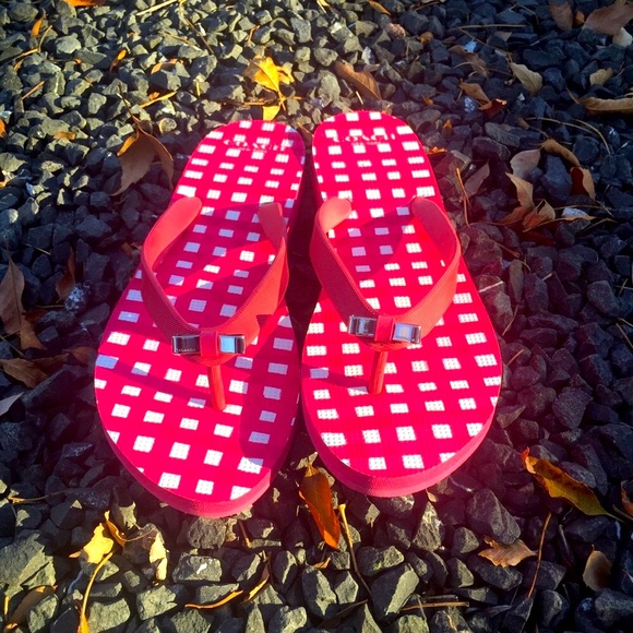 Coach Amel Poppy/Pink Gingham Flip Flops Size 10 - Picture 2 of 10
